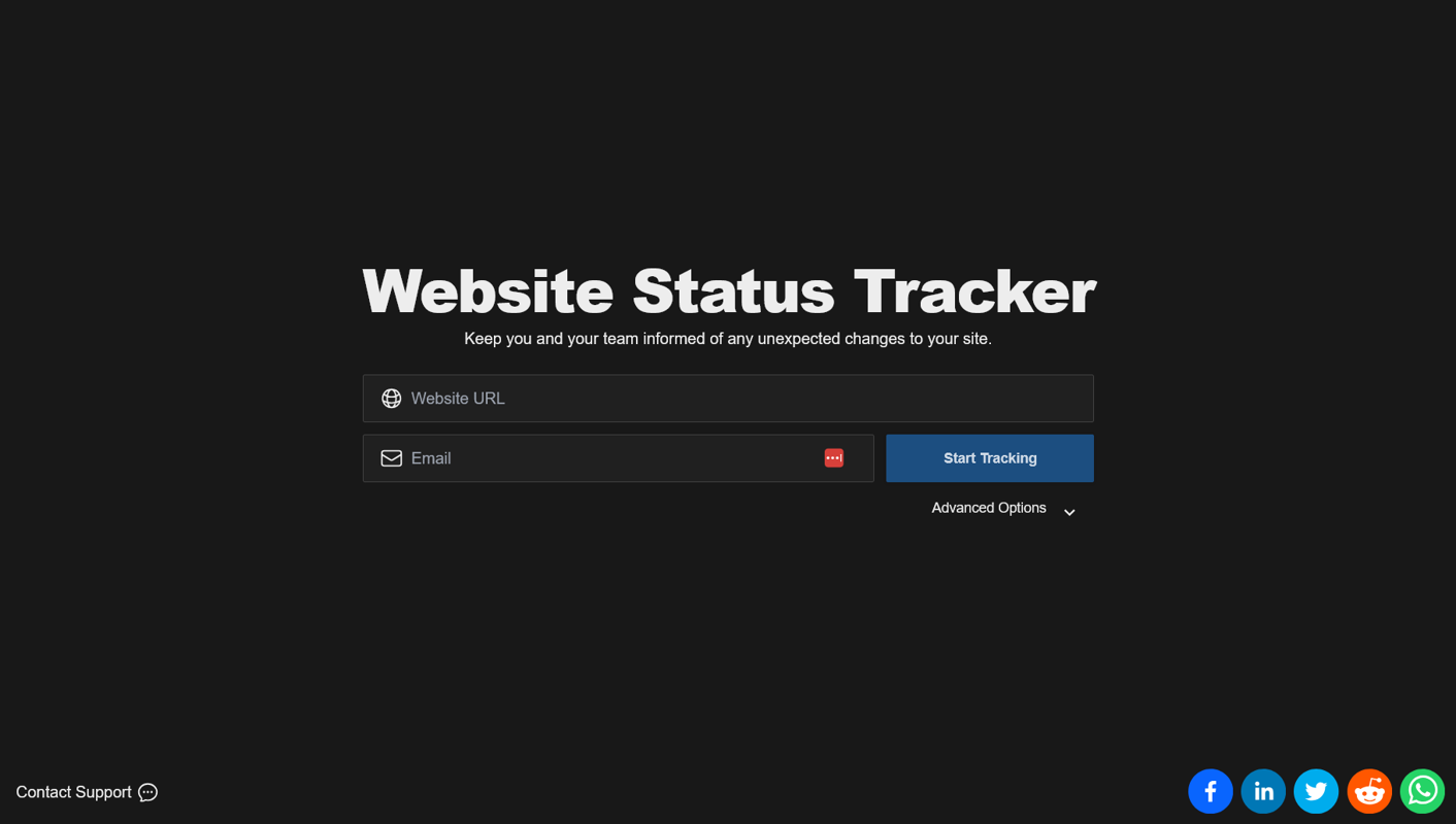 Website Tracker homepage screenshot